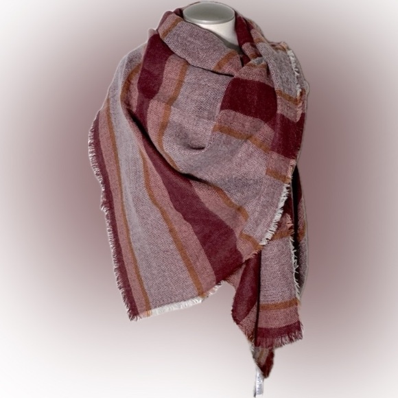 Old Navy Burgundy Red Orange striped Oversized Blanket Scarf | 78"X40" - Picture 5 of 5